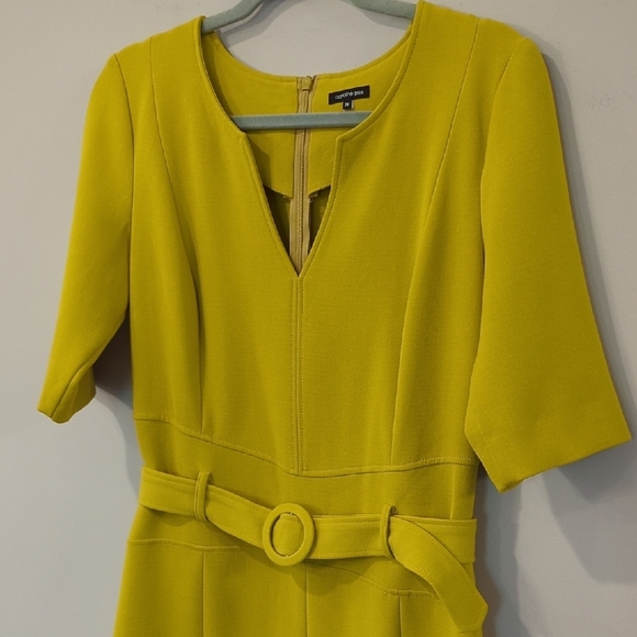 Caroline Biss Dress Chartruese Belted Tailored size 38 - Picture 3 of 13